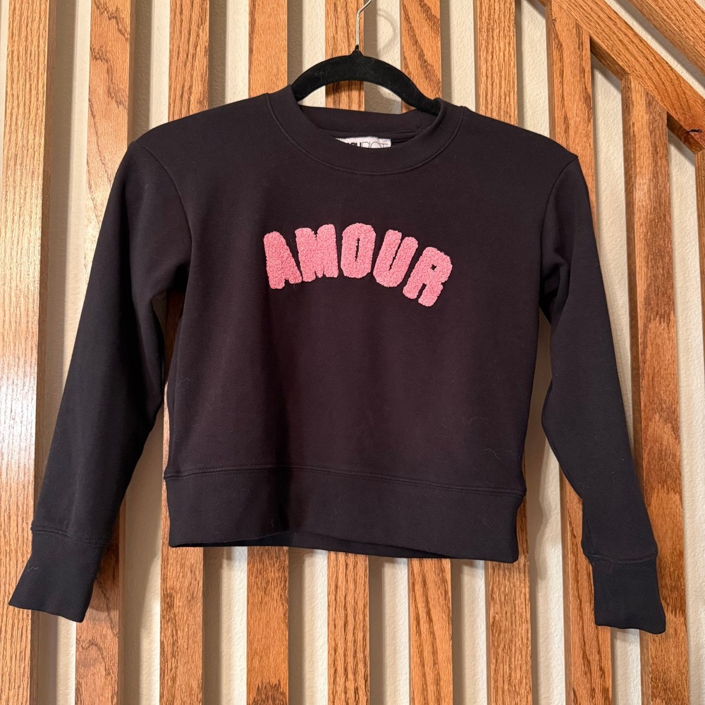 Preppy Cozy Beach Riot Girls AMOUR Chenille Sweatshirt Black Pink 9/10